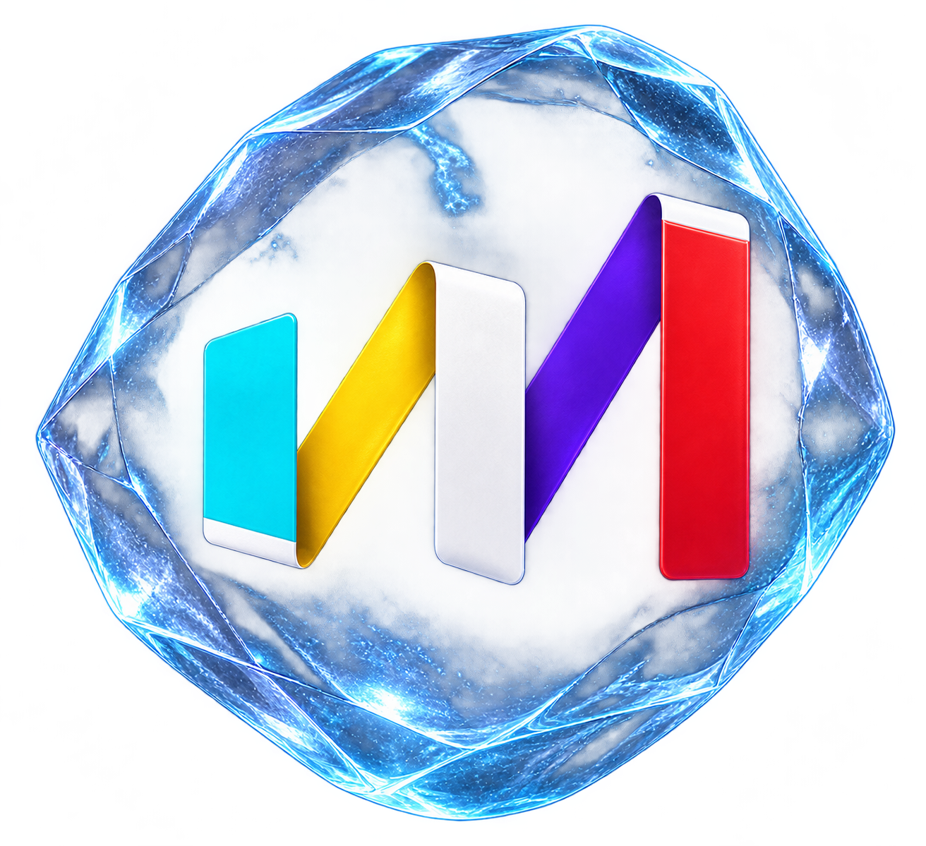 Cryo Algo translucent ice logo with a colorful ribbon